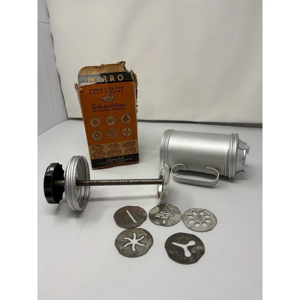 Vtg 1950's Mirro‎ Aluminum Dial Crank LARGE Cookie Press w/ 5 Discs